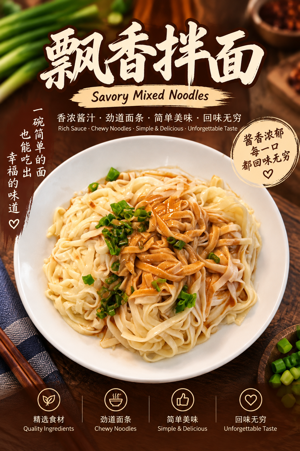 飘香拌面 5份110克 Savory Mixed Noodles 香浓酱汁 •劲道面条•简单美味•回味无穷